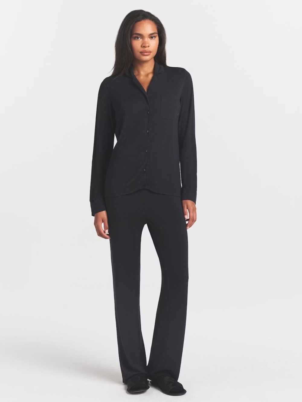 SKIMS Black Women's Casual Button-Down Shirt